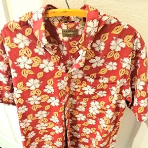 Red and White Casual Button Down Shirt with Floral Print,